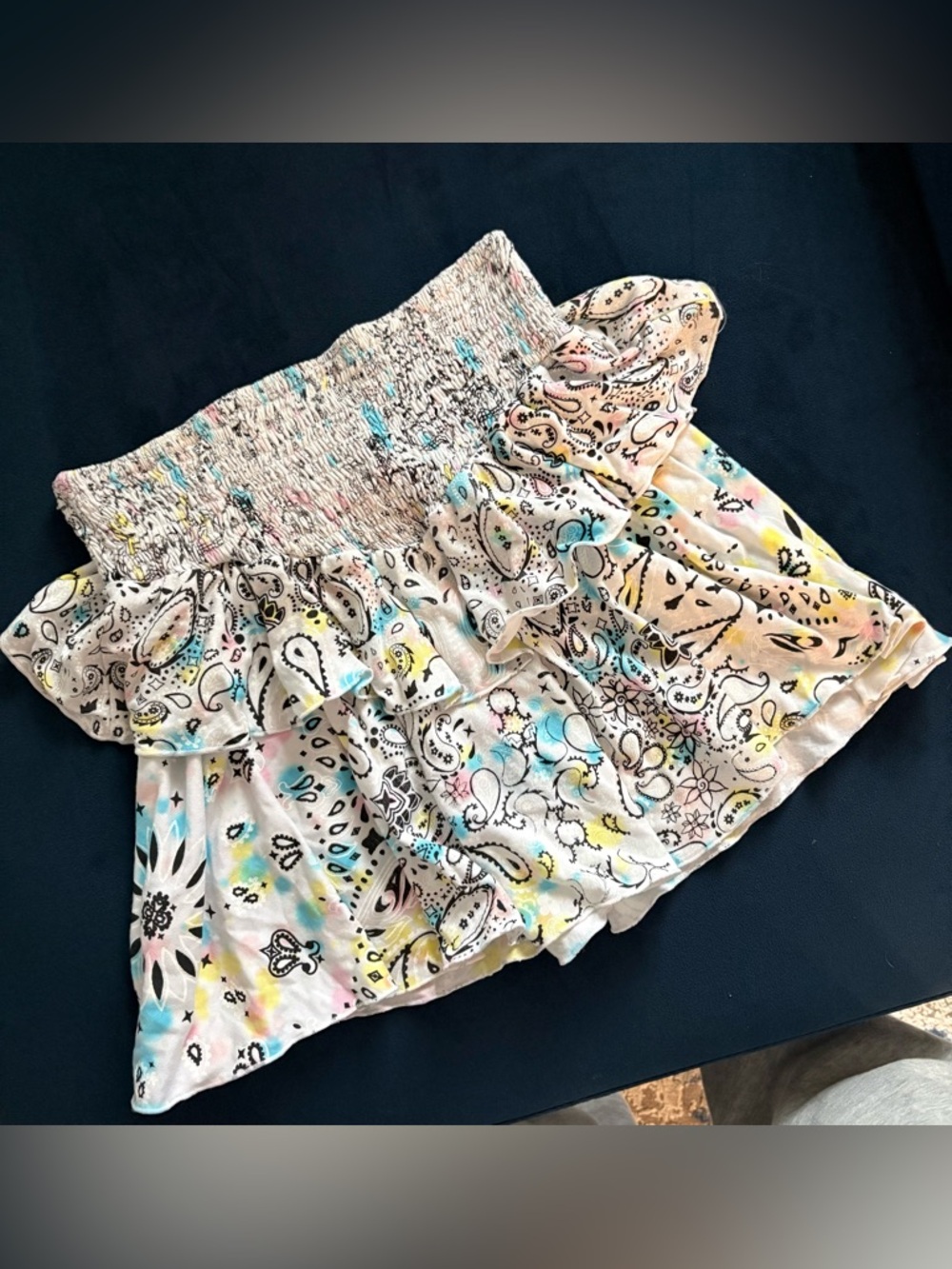 Flowers by Zoe Smocked Ruffle Paisley Mini Skirt XL